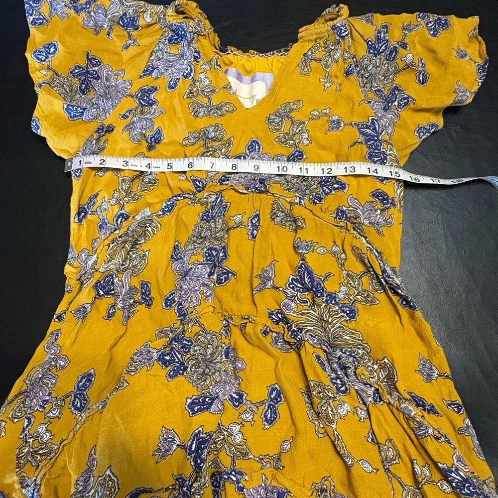 Anthropologie Mustard and Indigo Floral Mini Dress size XS * - Picture 10 of 15